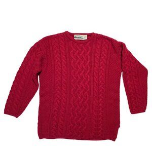 Aran Crafts Women Chunky Cable Knit Sweater Medium Red Merino Cashmere Fisherman